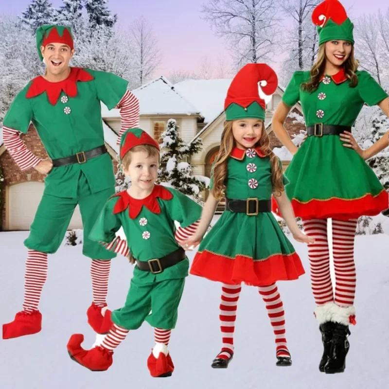 크리스마스 엘프 의상 코스프레 코스튬, 부모 자녀 엘프 원피스,  크리스마스 산타 코스튬 카니발 파티 학교 공연